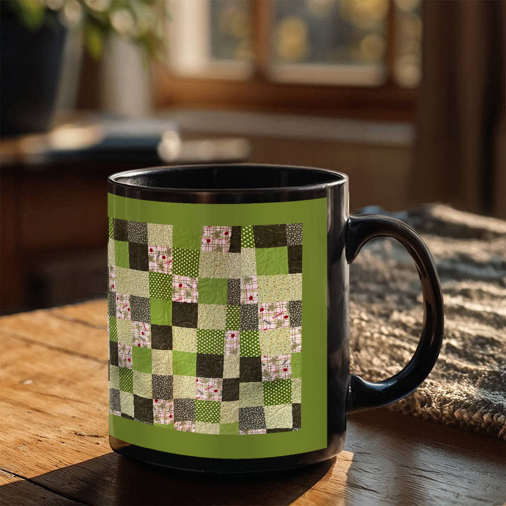 Green quilt for Black Ceramic Mug Green border