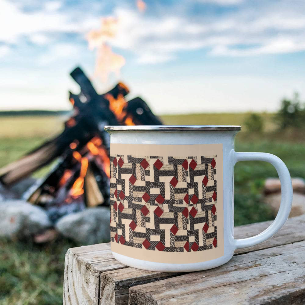 Red diamond quilt cup design tan back