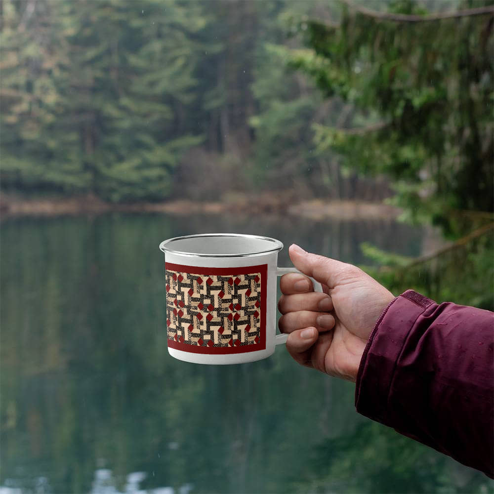 Red diamond quilt mug red background