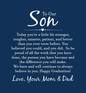 Message card for a son that goes with a watch Product Details Stainless Steel (316L) Luxury Copper Dial Quartz Movement Water-resistance rating 3ATM (30m/100ft) Face Diameter 1.5″ (38.1mm) Watch Strap 7″ (177.8mm) Adjustable Clasp 3″ (76.2 mm)