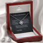love knot necklace with matching earrings and mahogany box
