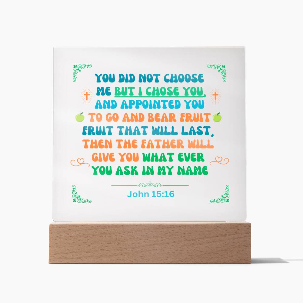 "Acrylic Plaque Night Light Product with Bible Verse: A stunning acrylic plaque featuring a comforting Bible verse, beautifully illuminated as a night light."