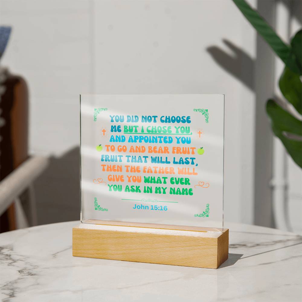 "Acrylic Plaque Night Light Product with Bible Verse: A stunning acrylic plaque featuring a comforting Bible verse, beautifully illuminated as a night light."