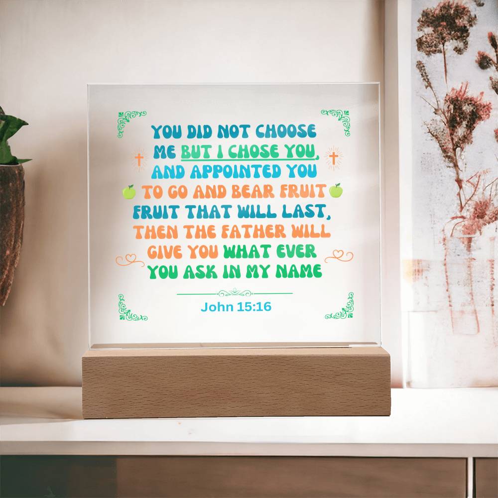 "Acrylic Plaque Night Light Product with Bible Verse: A stunning acrylic plaque featuring a comforting Bible verse, beautifully illuminated as a night light."