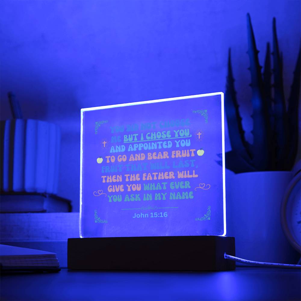 "Acrylic Plaque Night Light Product with Bible Verse: A stunning acrylic plaque featuring a comforting Bible verse, beautifully illuminated as a night light."