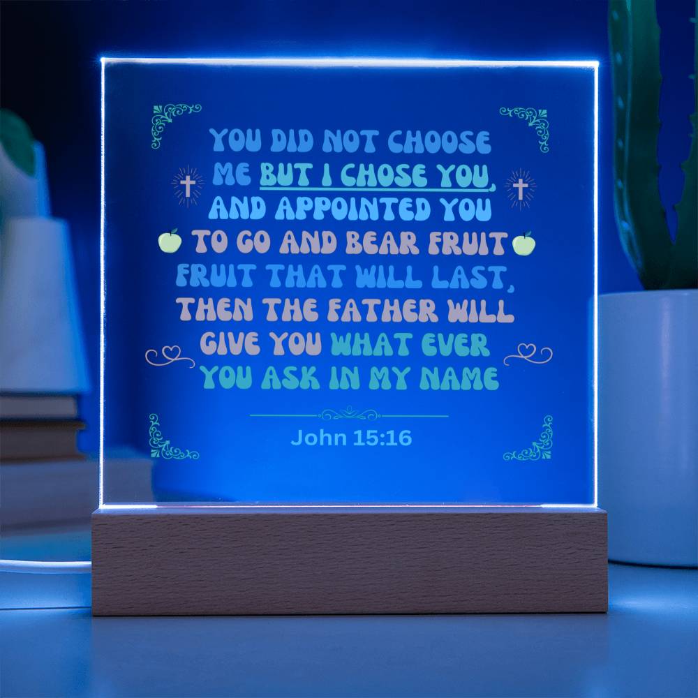 "Acrylic Plaque Night Light Product with Bible Verse: A stunning acrylic plaque featuring a comforting Bible verse, beautifully illuminated as a night light."