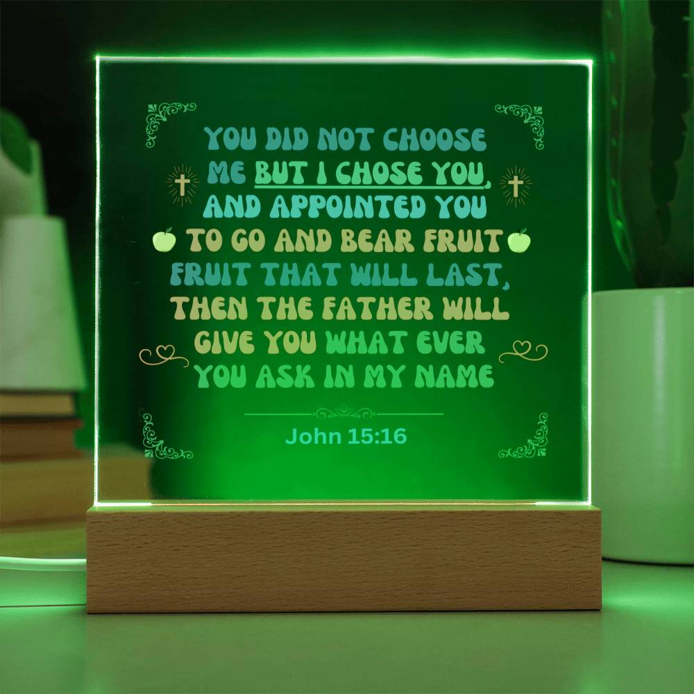 "Acrylic Plaque Night Light Product with Bible Verse: A stunning acrylic plaque featuring a comforting Bible verse, beautifully illuminated as a night light."