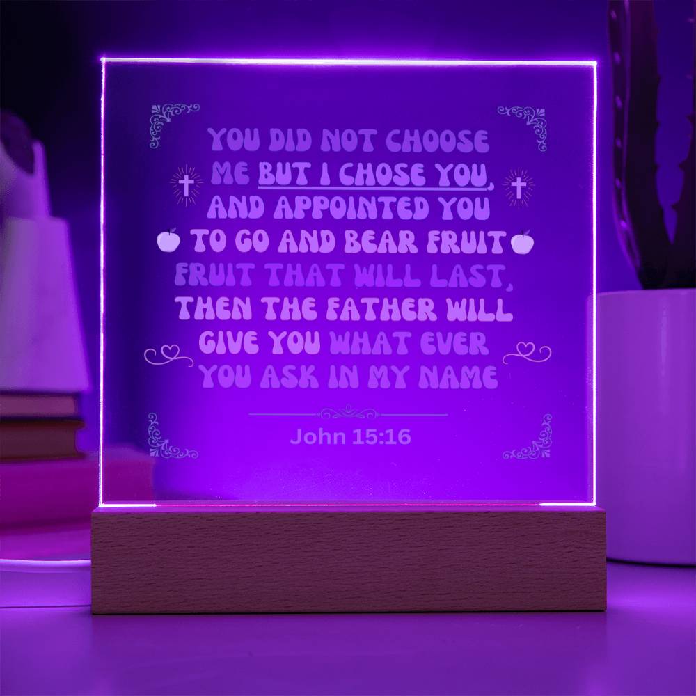 "Acrylic Plaque Night Light Product with Bible Verse: A stunning acrylic plaque featuring a comforting Bible verse, beautifully illuminated as a night light."