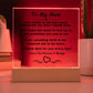 "An elegant Premium Acrylic Plaque gift for Mom displayed on a sleek Wooden Base, featuring heartfelt custom engraving to celebrate a special occasion or express your love and appreciation."