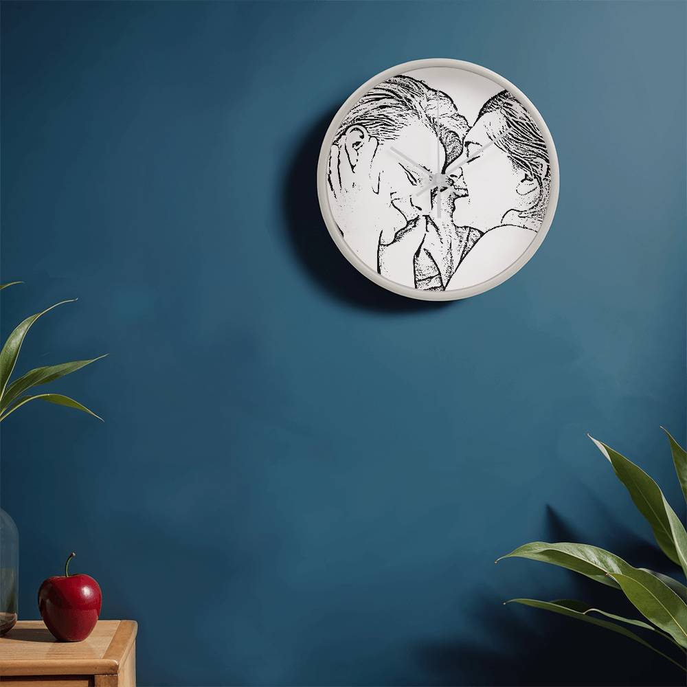 happy couple wall clock line drawing