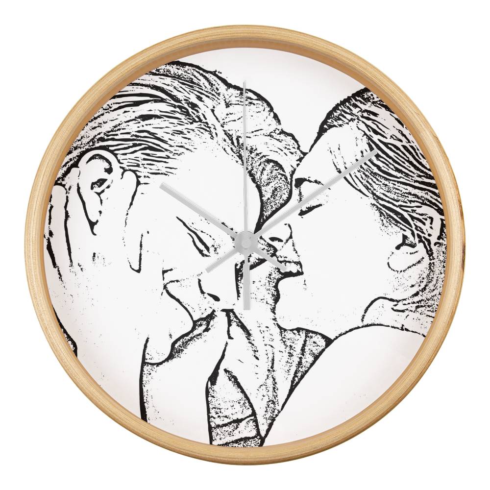 happy couple wall clock line drawing