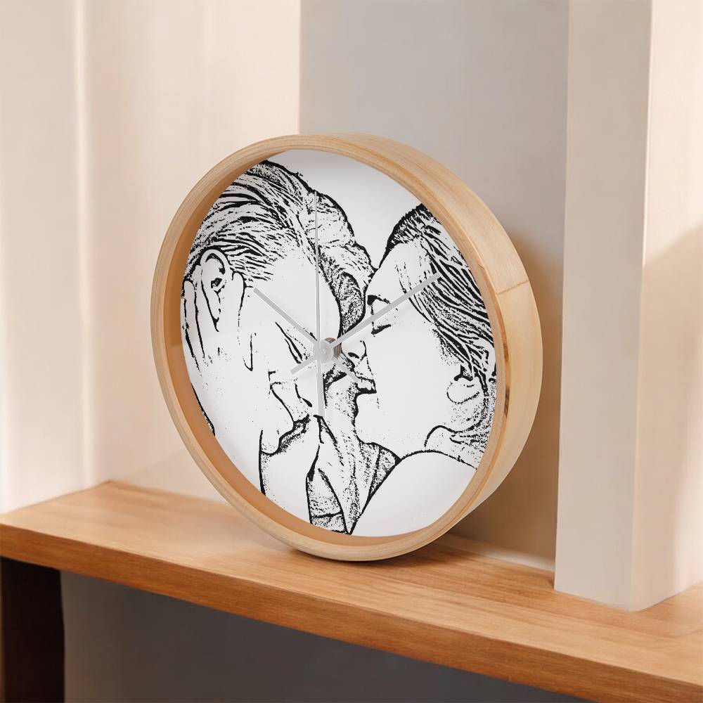 happy couple wall clock line drawing