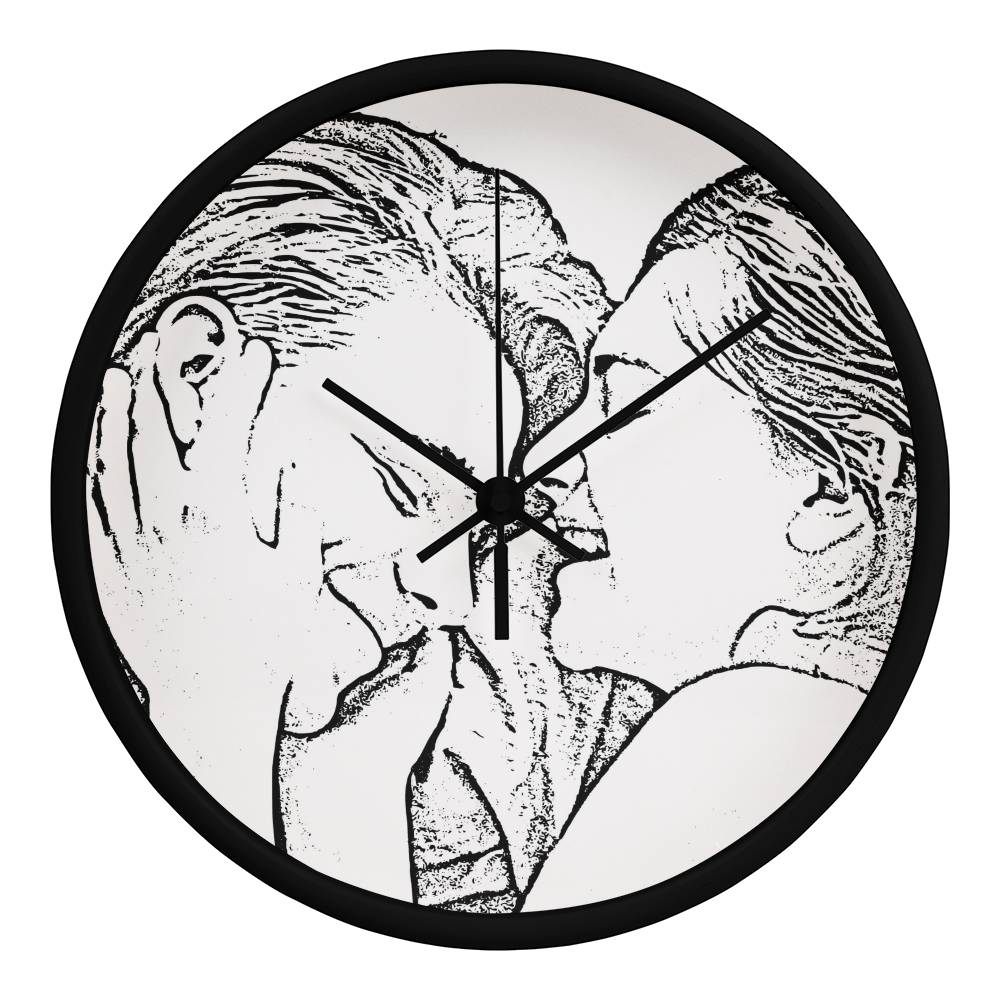 happy couple wall clock line drawing