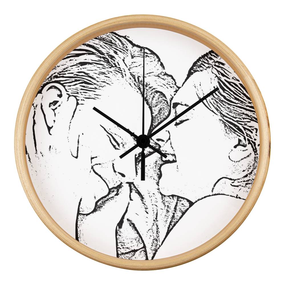 happy couple wall clock line drawing