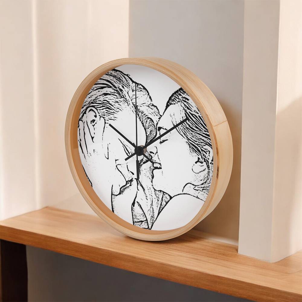 happy couple wall clock line drawing