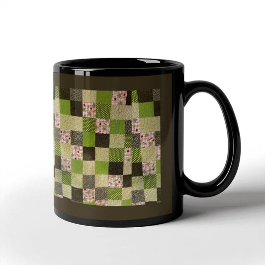 Green quilt for Black Ceramic Mug Black border