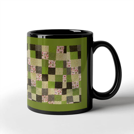 Green quilt for Black Ceramic Mug Green border