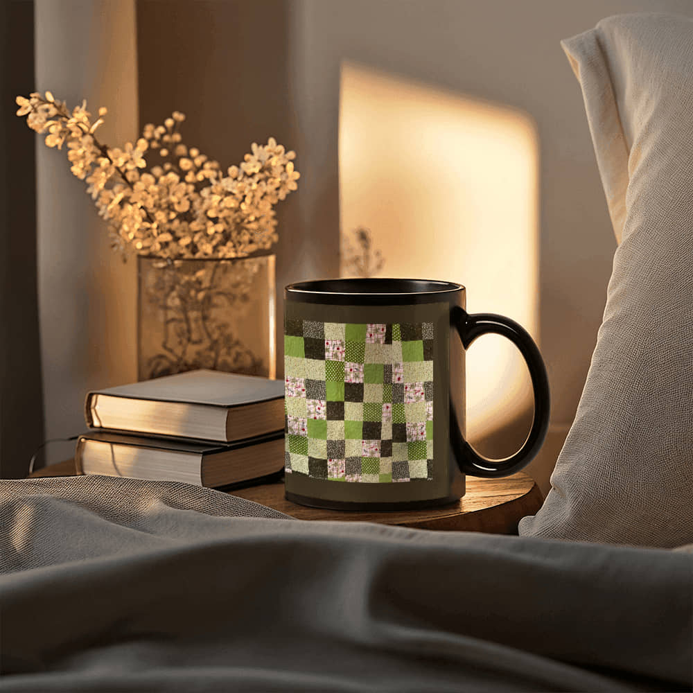 Green quilt for Black Ceramic Mug Black border