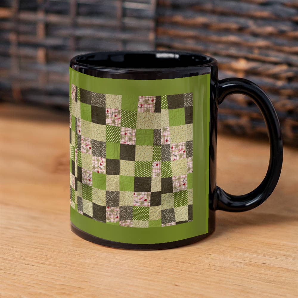 Green quilt for Black Ceramic Mug Green border