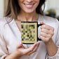 Green quilt for Black Ceramic Mug Tan border