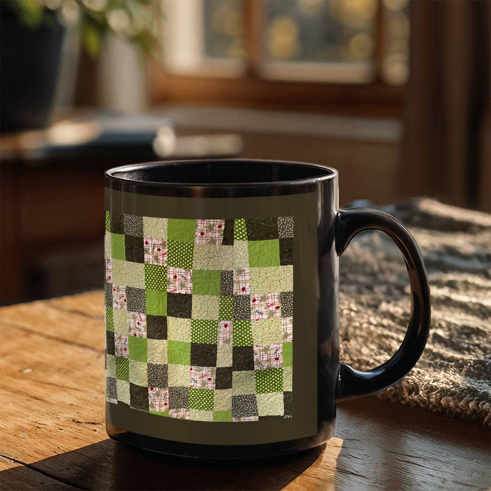 Green quilt for Black Ceramic Mug Black border