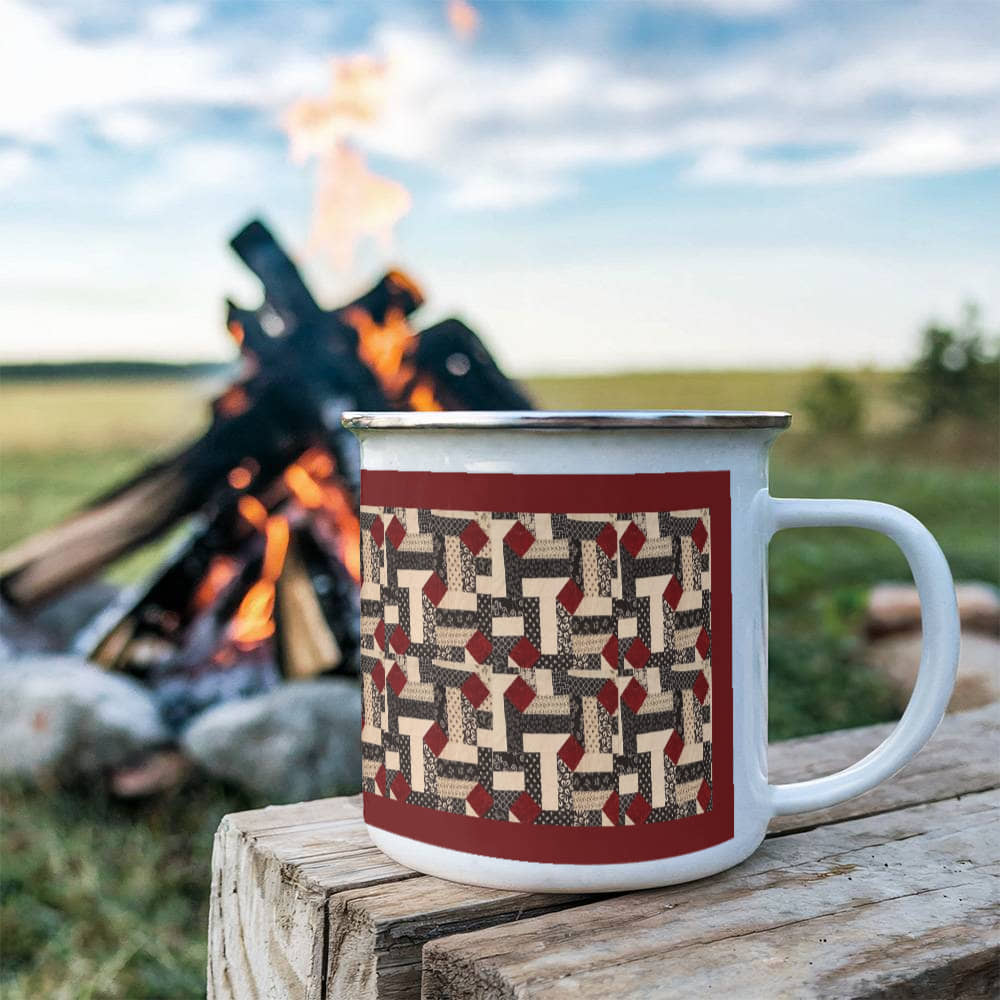 Red diamond quilt mug red background