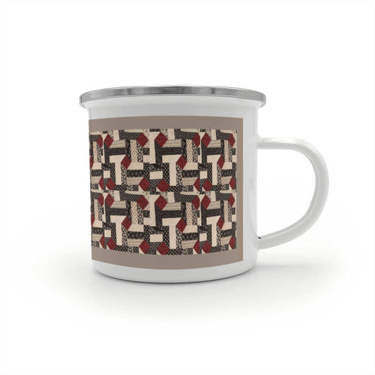 Red diamond quilt mug brown background