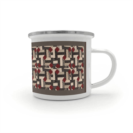 Red diamond quilt mug brown background